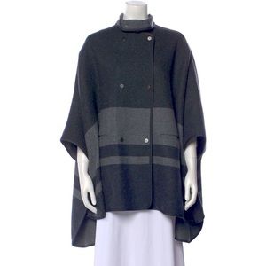 VINCE Wool Blend Two Tone Gray Stripe Oversized Poncho Blanket Cape Coat XS - S